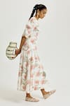 Shop_Jodi_White Handloom Cotton Embroidery V-neck Moor Handwoven Wrap Dress _Online_at_Aza_Fashions