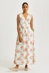 Jodi_White Handloom Cotton V-neck Moor Handwoven Dress _Online_at_Aza_Fashions
