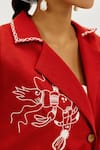 Buy_Jodi_Red Cotton Embroidery Collared Oro Handloom Shacket _Online_at_Aza_Fashions