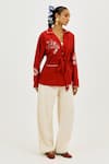Shop_Jodi_Red Cotton Embroidery Collared Oro Handloom Shacket _Online_at_Aza_Fashions