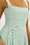Buy_Jodi_Green Muslin, Silk Embroidery, Beads Square Neck Cuna Pleated Dress _Online_at_Aza_Fashions