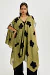 Buy_Jodi_Green Chanderi V-neck Kuro Asymmetrical Kaftan Dress _Online_at_Aza_Fashions