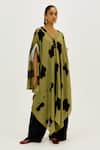 Shop_Jodi_Green Chanderi V-neck Kuro Asymmetrical Kaftan Dress _Online_at_Aza_Fashions
