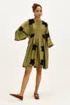 Buy_Jodi_Olive Green Chanderi Round Neck Kuro Short Dress _at_Aza_Fashions