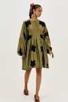 Shop_Jodi_Olive Green Chanderi Round Neck Kuro Short Dress _Online_at_Aza_Fashions