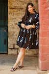 Buy_Jodi_Black Poplin Round Neck Africana Short Dress _at_Aza_Fashions