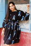 Shop_Jodi_Black Poplin Round Neck Africana Short Dress _Online_at_Aza_Fashions