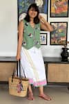 Buy_Jodi_Green Cotton Applique V-neck Emi Waistcoat _Online_at_Aza_Fashions
