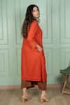 Shop_Gothilo_Brown Linen Lace V-, Open Gulmohar Jacket And Jumpsuit Set _at_Aza_Fashions