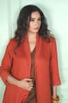 Shop_Gothilo_Brown Linen Lace V-, Open Gulmohar Jacket And Jumpsuit Set _Online_at_Aza_Fashions