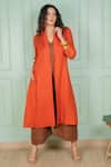 Buy_Gothilo_Brown Linen Lace V-, Open Gulmohar Jacket And Jumpsuit Set _at_Aza_Fashions