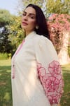 Nika 1.0_Pink Cotton Embroidery Mandarin Collar Rika Puff Sleeve _Online_at_Aza_Fashions