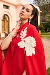 Nika 1.0_Red Crepe Embroidery Collared And White Cape Top _Online_at_Aza_Fashions