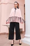 Shop_Nika 1.0_Pink Crepe Fringe, Ribbons High Neck Black And Strings Cape Top _at_Aza_Fashions