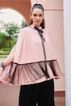Buy_Nika 1.0_Pink Crepe Fringe, Ribbons High Neck Black And Strings Cape Top _Online_at_Aza_Fashions