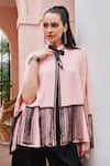Buy_Nika 1.0_Pink Crepe Fringe, Ribbons High Neck Black And Strings Cape Top _at_Aza_Fashions