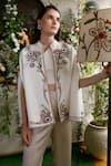 Nika 1.0_Ivory Mandarin Collar Ilana Hand Embroidered Cape _Online_at_Aza_Fashions