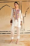 Buy_Rainas_Cream Satin Embroidery, Tassels, Beads Split Barmer Dusk Printed Top And Pant Set _at_Aza_Fashions