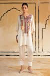 Shop_Rainas_Cream Satin Embroidery, Tassels, Beads Split Barmer Dusk Printed Top And Pant Set _Online_at_Aza_Fashions