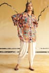 Shop_Rainas_Multi Color Cotton, Silk, Satin Sequins Rann Serenity Top And Dhoti Pant Set _Online_at_Aza_Fashions