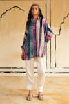 Buy_Rainas_Multi Color Cotton, Silk, Satin Stones Collared Desert Rose Hues Top And Pant Set _at_Aza_Fashions