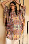 Buy_Rainas_Multi Color Cotton, Silk, Satin Split Tanot Twilight Kaftan Top And Dhoti Pant Set 