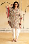 Shop_Rainas_Multi Color Cotton, Silk, Satin Golden Dunescape Kaftan Top And Dhoti Pant Set _Online_at_Aza_Fashions