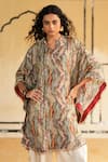 Shop_Rainas_Multi Color Cotton, Silk, Satin Golden Dunescape Kaftan Top And Dhoti Pant Set 