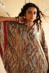 Buy_Rainas_Multi Color Cotton, Silk, Satin Golden Dunescape Kaftan Top And Dhoti Pant Set _Online