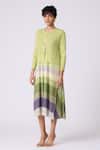 Buy_Scarlet Sage_Green Polyester Round Neck, Kasey Stripe Pattern Dress With Cardigan _Online_at_Aza_Fashions