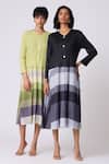 Buy_Scarlet Sage_Green Polyester Round Neck, Kasey Stripe Pattern Dress With Cardigan 