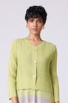 Shop_Scarlet Sage_Green Polyester Round Neck, Kasey Stripe Pattern Dress With Cardigan 