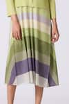 Scarlet Sage_Green Polyester Round Neck, Kasey Stripe Pattern Dress With Cardigan _Online