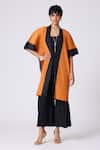 Buy_Scarlet Sage_Orange Polyester Open Neck Art Print Overlay _at_Aza_Fashions