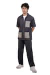 Buy_Raw & Rustic By Niti Bothra_Black Tencel, Denim Patchwork, Embroidery Urban Wind Zipper Shirt _Online_at_Aza_Fashions