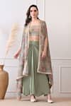 Buy_Peenacolada_Green Crepe Embroidery, Sequins, Zari Square Floral Pattern Cape And Skirt Set _at_Aza_Fashions