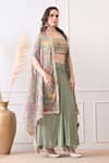 Shop_Peenacolada_Green Crepe Embroidery, Sequins, Zari Square Floral Pattern Cape And Skirt Set _Online_at_Aza_Fashions