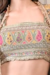 Shop_Peenacolada_Green Crepe Embroidery, Sequins, Zari Square Floral Pattern Cape And Skirt Set 
