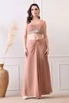 Peenacolada_Pink Chinon, Crepe Embroidery, Sequins, Zari Floral Pattern Cape And Skirt Set _Online_at_Aza_Fashions