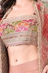 Buy_Peenacolada_Pink Chinon, Crepe Embroidery, Sequins, Zari Floral Pattern Cape And Skirt Set _Online_at_Aza_Fashions