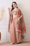 Shop_Peenacolada_Pink Chinon, Crepe Embroidery, Sequins, Zari Floral Pattern Cape And Skirt Set _Online_at_Aza_Fashions