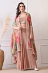 Buy_Peenacolada_Pink Chinon, Crepe Embroidery, Sequins, Zari Floral Pattern Cape And Skirt Set _at_Aza_Fashions