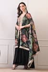 Peenacolada_Pink Chiffon, Crepe Embroidery, Sequins, Zari Floral Pattern Cape And Skirt Set _at_Aza_Fashions