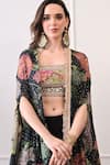 Shop_Peenacolada_Pink Chiffon, Crepe Embroidery, Sequins, Zari Floral Pattern Cape And Skirt Set 