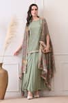 Buy_Peenacolada_Mint Embroidery, Sequins, Zari Round Neck, Open Floral Pattern Cape And Skirt Set _at_Aza_Fashions