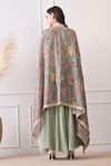 Shop_Peenacolada_Mint Embroidery, Sequins, Zari Round Neck, Open Floral Pattern Cape And Skirt Set _at_Aza_Fashions