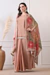 Shop_Peenacolada_Peach Chinon, Crepe Embroidery, Sequins, Zari Floral Pattern Cape And Skirt Set _Online_at_Aza_Fashions
