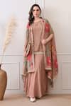 Buy_Peenacolada_Peach Chinon, Crepe Embroidery, Sequins, Zari Floral Pattern Cape And Skirt Set _at_Aza_Fashions