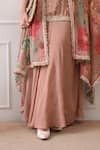 Peenacolada_Peach Chinon, Crepe Embroidery, Sequins, Zari Floral Pattern Cape And Skirt Set _at_Aza_Fashions