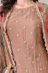 Shop_Peenacolada_Peach Chinon, Crepe Embroidery, Sequins, Zari Floral Pattern Cape And Skirt Set 
